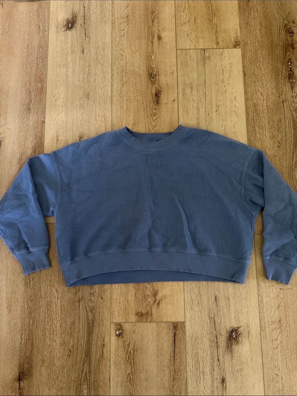aerie | Dusty Blue Ribbed Crewneck Pullover | Cropped | size S